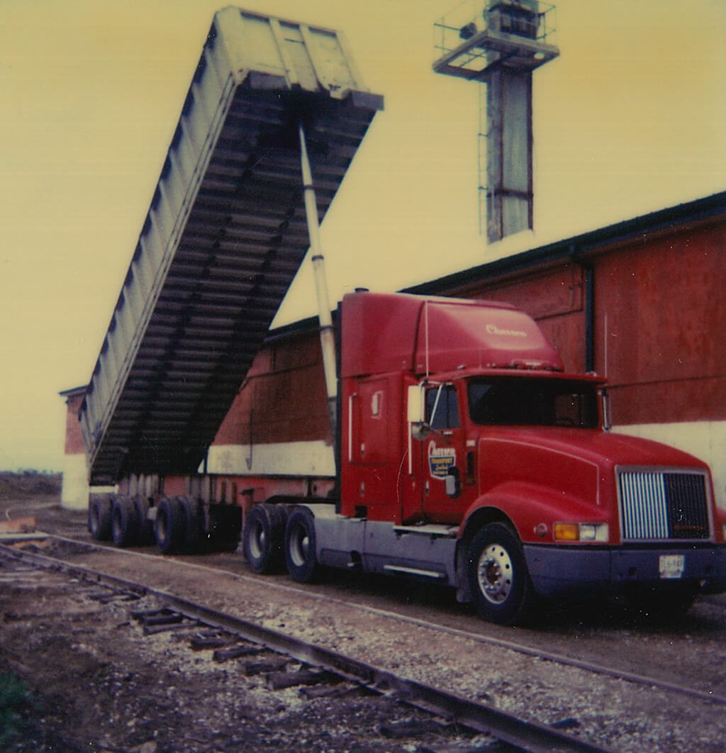 Old Setterington's red truck dumping